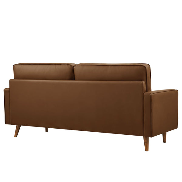 Modway Furniture Valour Tufted Vegan Leather Sofa - Mid-Century Elegance with Comfort, Style, and Durable Design Brown EEI-3765-BRN