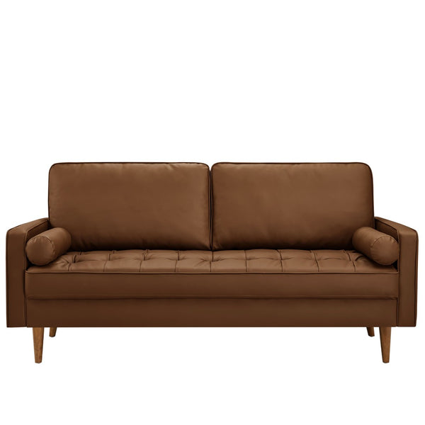 Modway Furniture Valour Tufted Vegan Leather Sofa - Mid-Century Elegance with Comfort, Style, and Durable Design Brown EEI-3765-BRN