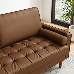 Modway Furniture Valour Tufted Vegan Leather Sofa - Mid-Century Elegance with Comfort, Style, and Durable Design Brown EEI-3765-BRN