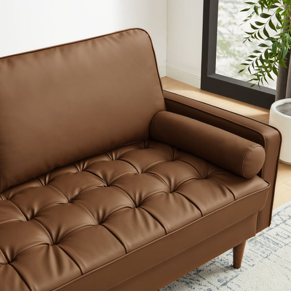 Modway Furniture Valour Tufted Vegan Leather Sofa - Mid-Century Elegance with Comfort, Style, and Durable Design Brown EEI-3765-BRN