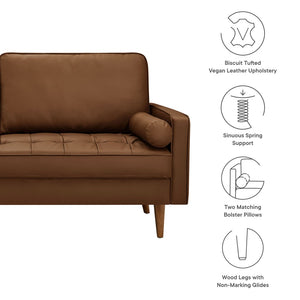 Modway Furniture Valour Tufted Vegan Leather Sofa - Mid-Century Elegance with Comfort, Style, and Durable Design Brown EEI-3765-BRN