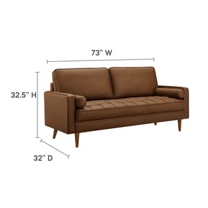 Modway Furniture Valour Tufted Vegan Leather Sofa - Mid-Century Elegance with Comfort, Style, and Durable Design Brown EEI-3765-BRN