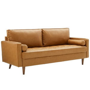 Modway Furniture Valour Tufted Vegan Leather Sofa - Mid-Century Elegance with Comfort, Style, and Durable Design Tan EEI-3765-TAN