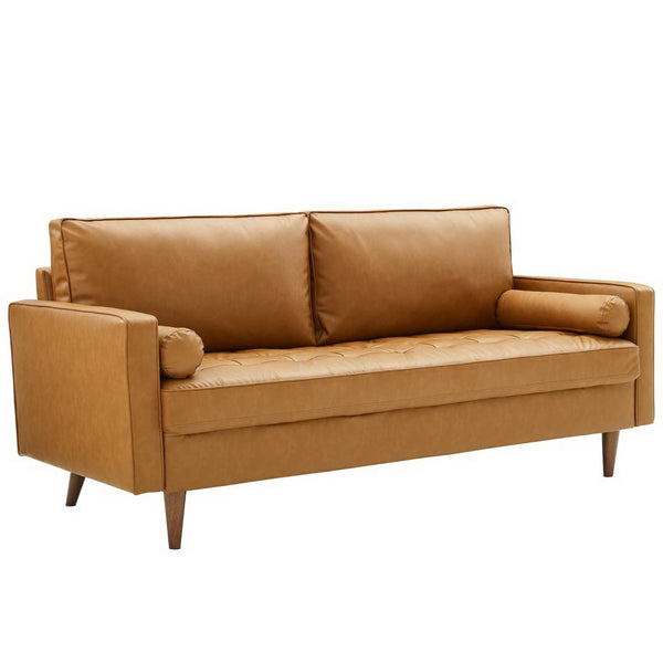 Modway Furniture Valour Tufted Vegan Leather Sofa - Mid-Century Elegance with Comfort, Style, and Durable Design Tan EEI-3765-TAN