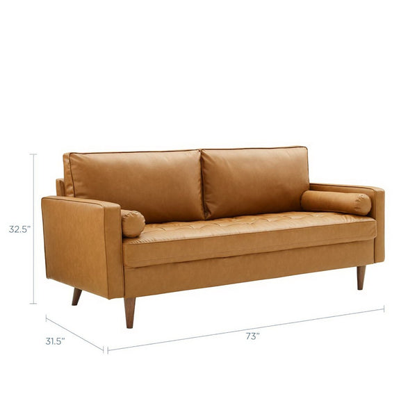 Modway Furniture Valour Tufted Vegan Leather Sofa - Mid-Century Elegance with Comfort, Style, and Durable Design Tan EEI-3765-TAN