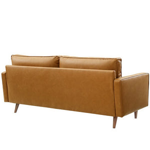 Modway Furniture Valour Tufted Vegan Leather Sofa - Mid-Century Elegance with Comfort, Style, and Durable Design Tan EEI-3765-TAN