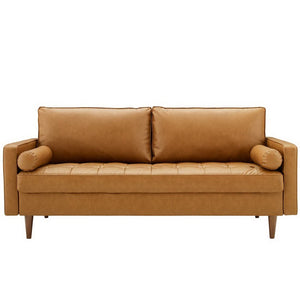 Modway Furniture Valour Tufted Vegan Leather Sofa - Mid-Century Elegance with Comfort, Style, and Durable Design Tan EEI-3765-TAN
