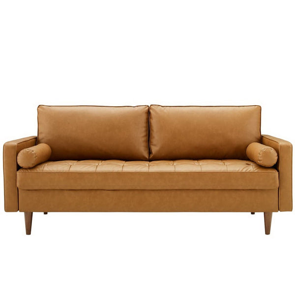 Modway Furniture Valour Tufted Vegan Leather Sofa - Mid-Century Elegance with Comfort, Style, and Durable Design Tan EEI-3765-TAN