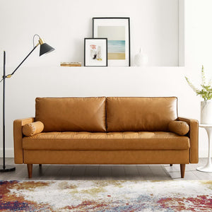 Modway Furniture Valour Tufted Vegan Leather Sofa - Mid-Century Elegance with Comfort, Style, and Durable Design Tan EEI-3765-TAN