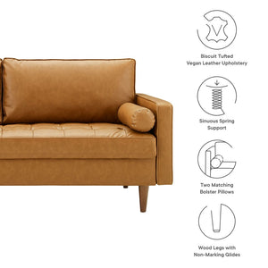 Modway Furniture Valour Tufted Vegan Leather Sofa - Mid-Century Elegance with Comfort, Style, and Durable Design Tan EEI-3765-TAN