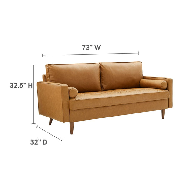 Modway Furniture Valour Tufted Vegan Leather Sofa - Mid-Century Elegance with Comfort, Style, and Durable Design Tan EEI-3765-TAN