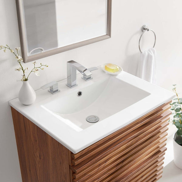 Modway Furniture Cayman 24" Bathroom Sink - Sleek White Ceramic Design, Space-Saving & Easy to Clean for Modern Homes EEI-3766-WHI