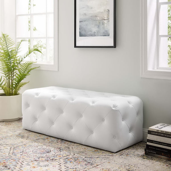 Modway Furniture Amour 48" Elegant Tufted Faux Leather Bench - Stylish Entryway Seating, Compact, and Durable Design EEI-3767-WHI