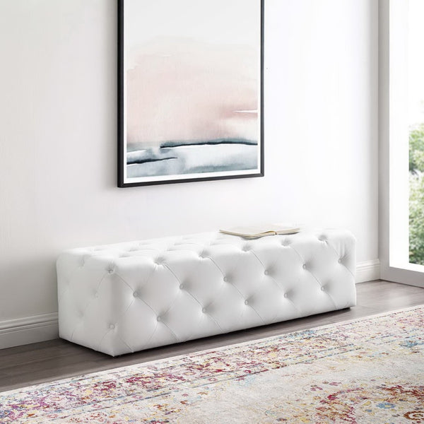 Modway Furniture Amour 60" Tufted Button Faux Leather Entryway Bench - Elegant Seating for Modern & Traditional Decor EEI-3769-WHI