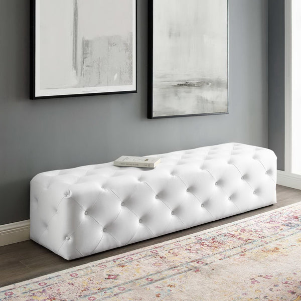 Modway Furniture Amour 72" Tufted Faux Leather Bench - Elegant Entryway Seating with Plush Comfort & Easy Care Design EEI-3771-WHI