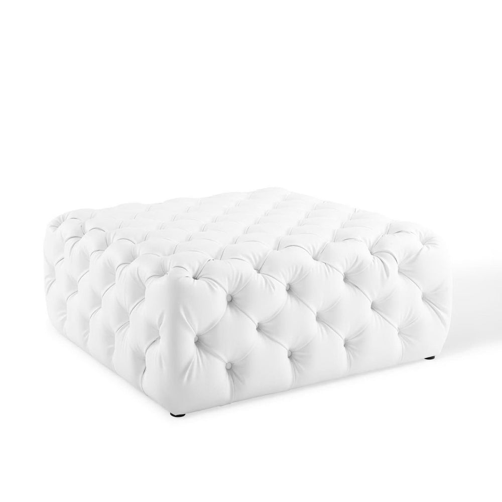 Modway Furniture Amour Tufted Button Large Square Faux Leather Ottoman – Versatile Glamour for Any Room Decor EEI-3773-WHI