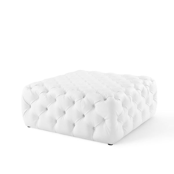 Modway Furniture Amour Tufted Button Large Square Faux Leather Ottoman – Versatile Glamour for Any Room Decor EEI-3773-WHI