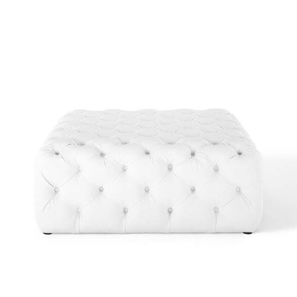 Modway Furniture Amour Tufted Button Large Square Faux Leather Ottoman – Versatile Glamour for Any Room Decor EEI-3773-WHI