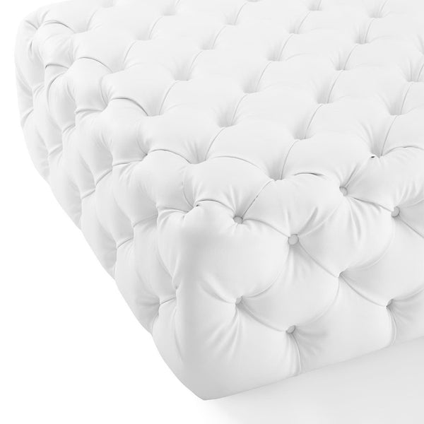 Modway Furniture Amour Tufted Button Large Square Faux Leather Ottoman – Versatile Glamour for Any Room Decor EEI-3773-WHI