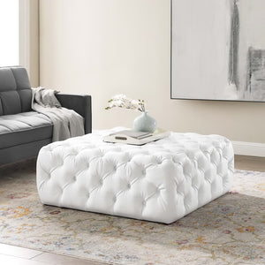 Modway Furniture Amour Tufted Button Large Square Faux Leather Ottoman – Versatile Glamour for Any Room Decor EEI-3773-WHI