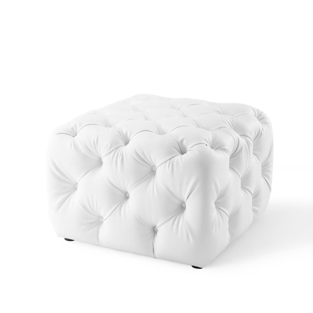 Modway Furniture Amour Tufted Button Square Ottoman - White Faux Leather, Versatile Seating & Footrest for Any Room EEI-3775-WHI