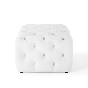Modway Furniture Amour Tufted Button Square Ottoman - White Faux Leather, Versatile Seating & Footrest for Any Room EEI-3775-WHI