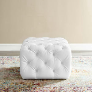 Modway Furniture Amour Tufted Button Square Ottoman - White Faux Leather, Versatile Seating & Footrest for Any Room EEI-3775-WHI