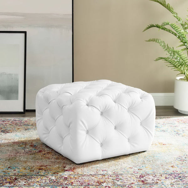 Modway Furniture Amour Tufted Button Square Ottoman - White Faux Leather, Versatile Seating & Footrest for Any Room EEI-3775-WHI
