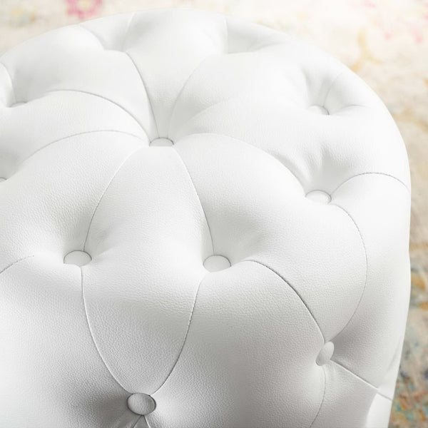 Modway Furniture Amour Modern Glam Faux Leather Tufted Ottoman - Versatile Round Seat for Stylish Living Spaces EEI-3777-WHI