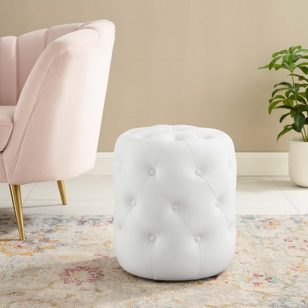 Modway Furniture Amour Modern Glam Faux Leather Tufted Ottoman - Versatile Round Seat for Stylish Living Spaces EEI-3777-WHI