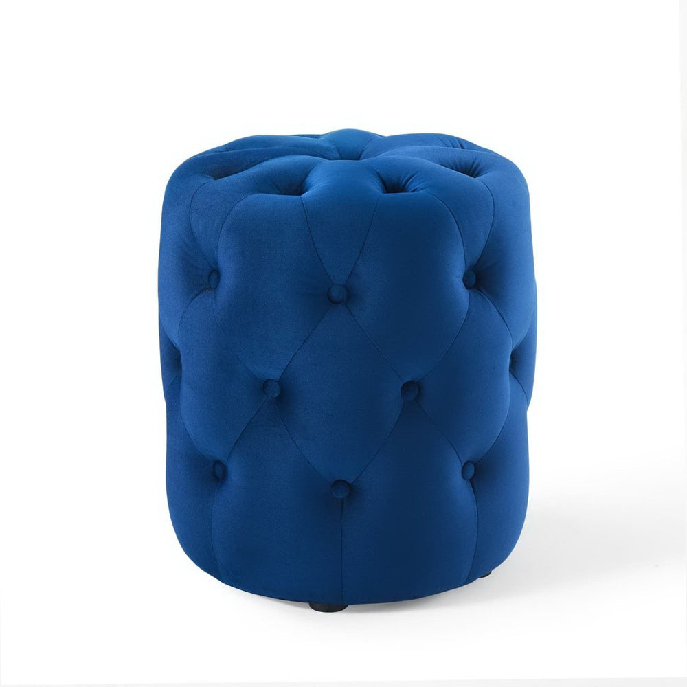 Modway Furniture Amour Tufted Button Round Performance Velvet Ottoman - Glamorous Comfort for Any Room Décor Navy EEI-3778-NAV