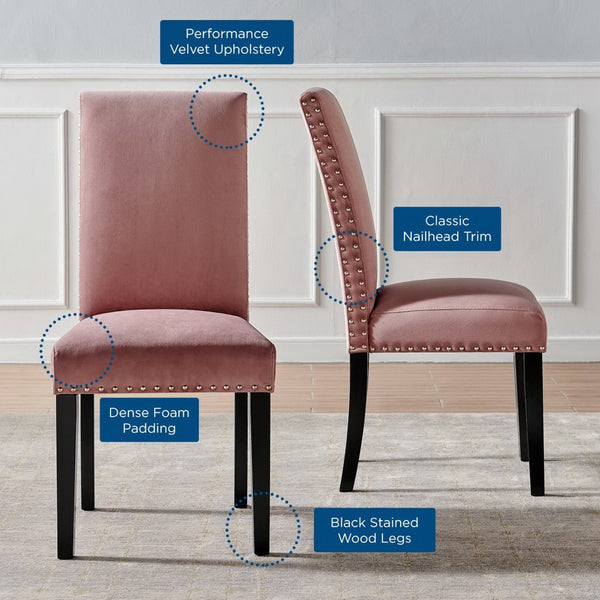 Modway Furniture Parcel Performance Velvet Dining Side Chairs Set of 2 – Stylish, Comfortable Seating for Any Space Dusty Rose EEI-3779-DUS