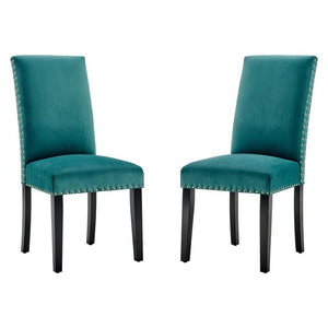 Modway Furniture Parcel Performance Velvet Dining Side Chairs Set of 2 – Stylish, Comfortable Seating for Any Space Teal EEI-3779-TEA