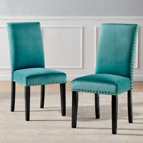 Modway Furniture Parcel Performance Velvet Dining Side Chairs Set of 2 – Stylish, Comfortable Seating for Any Space Teal EEI-3779-TEA