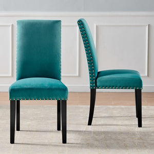 Modway Furniture Parcel Performance Velvet Dining Side Chairs Set of 2 – Stylish, Comfortable Seating for Any Space Teal EEI-3779-TEA