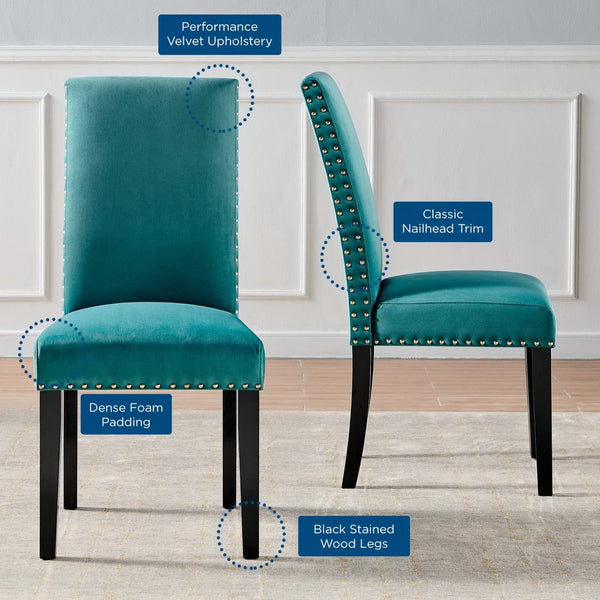 Modway Furniture Parcel Performance Velvet Dining Side Chairs Set of 2 – Stylish, Comfortable Seating for Any Space Teal EEI-3779-TEA