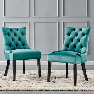 Modway Furniture Regent Tufted Performance Velvet Dining Chairs Set of 2 - Luxurious Teal Accent for Any Space EEI-3780-TEA
