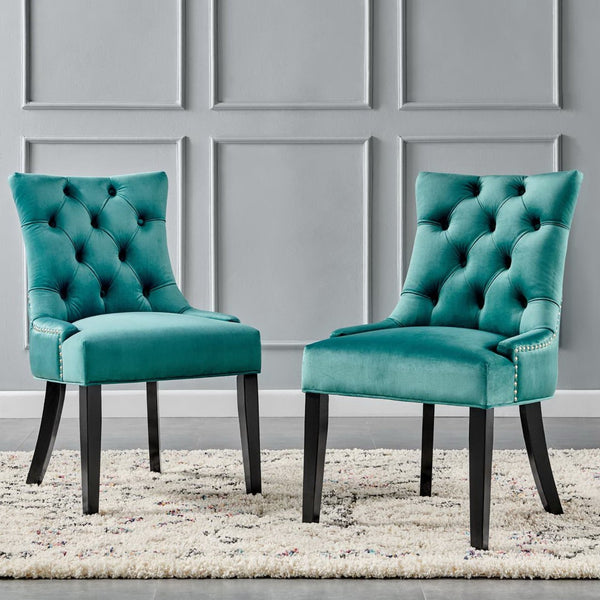 Modway Furniture Regent Tufted Performance Velvet Dining Chairs Set of 2 - Luxurious Teal Accent for Any Space EEI-3780-TEA