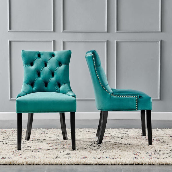Modway Furniture Regent Tufted Performance Velvet Dining Chairs Set of 2 - Luxurious Teal Accent for Any Space EEI-3780-TEA