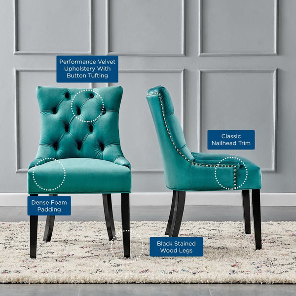 Modway Furniture Regent Tufted Performance Velvet Dining Chairs Set of 2 - Luxurious Teal Accent for Any Space EEI-3780-TEA