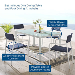 Modway Furniture Raleigh 5-Piece Modern Aluminum Outdoor Dining Set - Stylish, Durable, Easy-Clean & Compact Storage EEI-3796-WHI-NAV