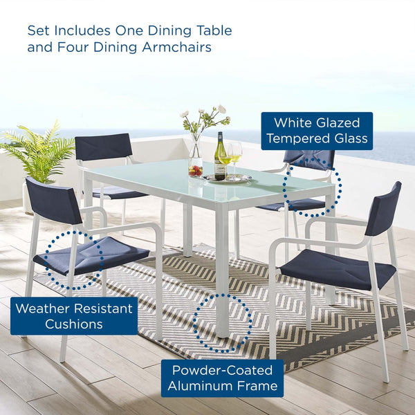 Modway Furniture Raleigh 5-Piece Modern Aluminum Outdoor Dining Set - Stylish, Durable, Easy-Clean & Compact Storage EEI-3796-WHI-NAV