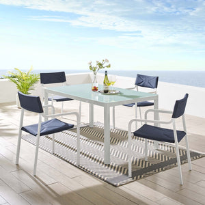 Modway Furniture Raleigh 5-Piece Modern Aluminum Outdoor Dining Set - Stylish, Durable, Easy-Clean & Compact Storage EEI-3796-WHI-NAV