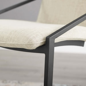 Modway Furniture Pitch Upholstered Fabric Dining Armchair - Modern Comfort with Sleek Black Steel Frame & Style EEI-3800-BLK-BEI