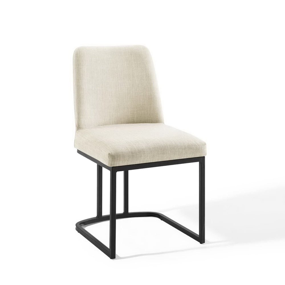 Modway Furniture Amplify Sled Base Upholstered Dining Side Chair - Modern Glam Design with Durable Comfort and Style Black Beige EEI-3811-BLK-BEI