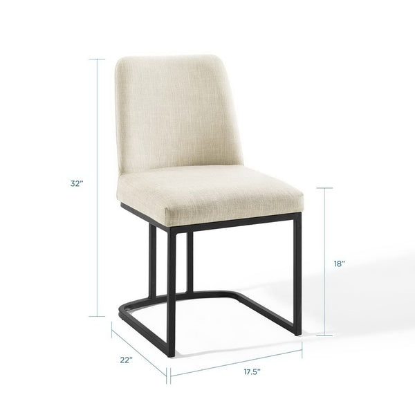 Modway Furniture Amplify Sled Base Upholstered Dining Side Chair - Modern Glam Design with Durable Comfort and Style Black Beige EEI-3811-BLK-BEI