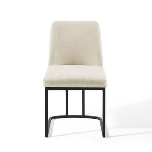 Modway Furniture Amplify Sled Base Upholstered Dining Side Chair - Modern Glam Design with Durable Comfort and Style Black Beige EEI-3811-BLK-BEI