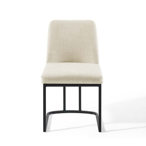 Modway Furniture Amplify Sled Base Upholstered Dining Side Chair - Modern Glam Design with Durable Comfort and Style Black Beige EEI-3811-BLK-BEI