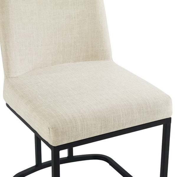 Modway Furniture Amplify Sled Base Upholstered Dining Side Chair - Modern Glam Design with Durable Comfort and Style Black Beige EEI-3811-BLK-BEI