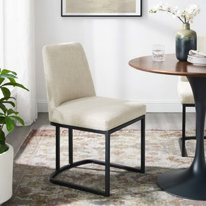Modway Furniture Amplify Sled Base Upholstered Dining Side Chair - Modern Glam Design with Durable Comfort and Style Black Beige EEI-3811-BLK-BEI